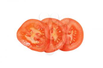 Red tomato slices isolated on white