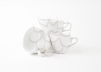 three coffee cups on white background