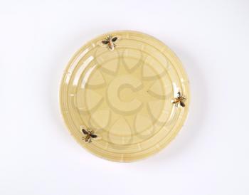 empty beige plate with bees