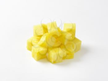 Pile of fresh pineapple cubes