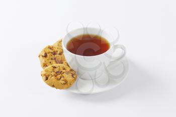 cup of tea and chocolate chip cookies