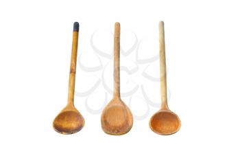 three wooden spoons isolated on white background