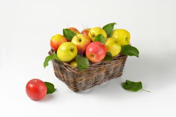 red and yellow apples in wicker basket
