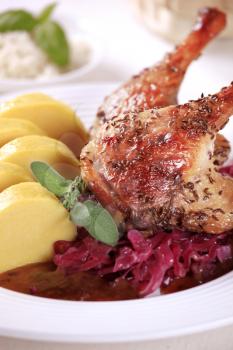 Roast Duck with Red Cabbage and  Potato Dumplings - Czech cuisine