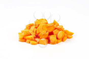 heap of chopped carrot on white background