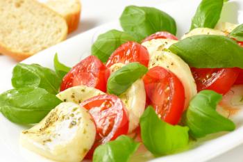 Fresh Caprese salad with slices of French bread