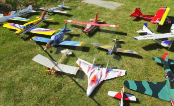 Various model airplanes on lawn