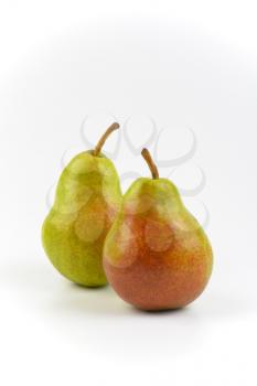 two ripe pears on white background