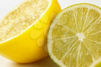 detail of halved lime and lemon