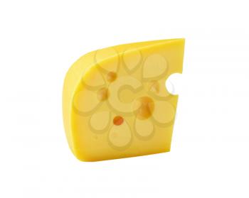 wedge of medium-hard Swiss cheese on white background