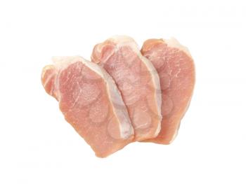 raw boneless pork loin chops on white background