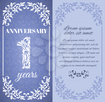 Luxury template with floral frame and a decorative pattern for the 1 years anniversary. There is a place for text