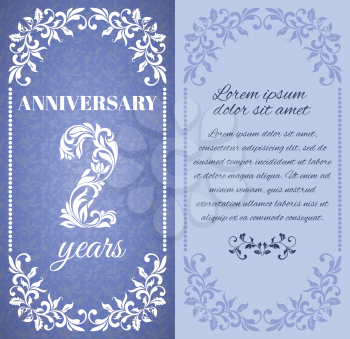 Luxury template with floral frame and a decorative pattern for the 2 years anniversary. There is a place for text