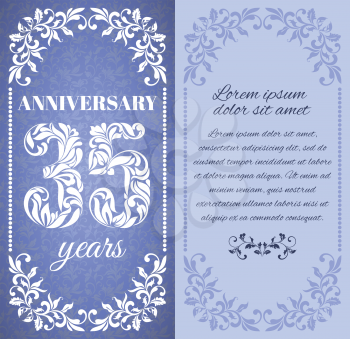 Luxury template with floral frame and a decorative pattern for the 35 years anniversary. There is a place for text