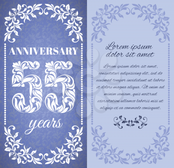 Luxury template with floral frame and a decorative pattern for the 55 years anniversary. There is a place for text
