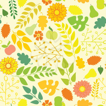Seamless autumn pattern on a yellow background