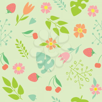 seamless pattern with spring flowers on a green background