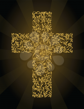 Christian Cross from a floral ornament with gold glitter