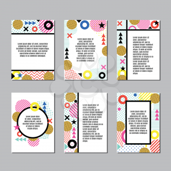 Set of creative universal design in memphis style. Backgrounds with abstract elements. Templates for poster, card, flyer, brochure and different design. 