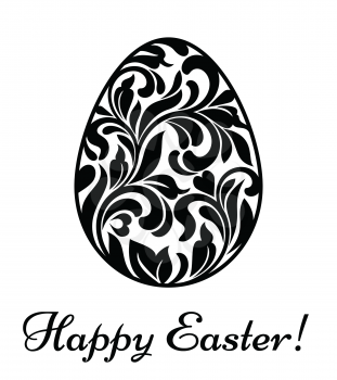 Happy Easter. Easter egg made of swirls and floral elements isolated on a white background