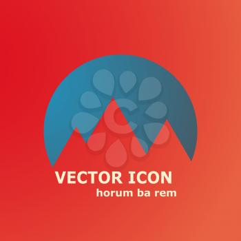 Vector mountains and sun icon.
