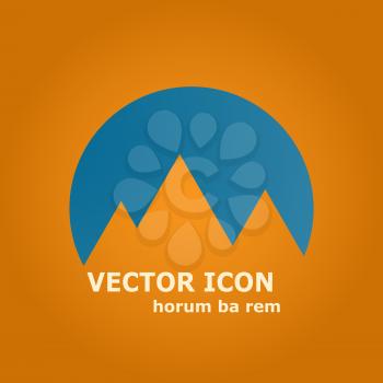 Vector mountains and sun icon.