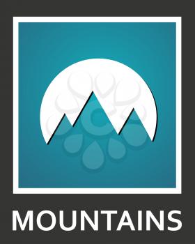 Vector fine mountains and sun abstract icon.