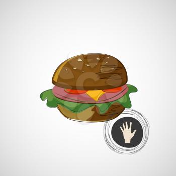 Sketch juicy and tasty burger. vector icon.