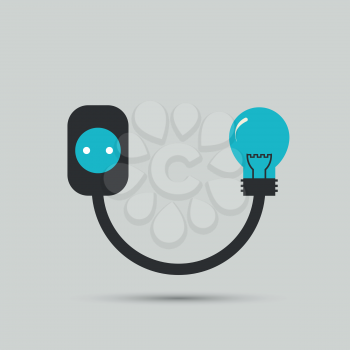 Electric wire light bulb and plug. Vector design.