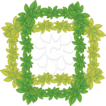 White background with a frame of fresh leaves of plants. Vector