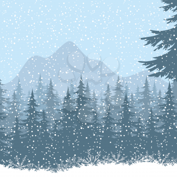 Winter mountain landscape with fir trees and snow. Eps10, contains transparencies. Vector
