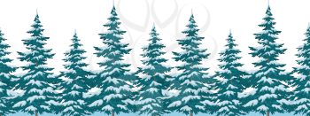 Seamless background, Christmas holiday trees with snow, isolated on white. Vector