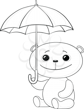 Toy teddy bear sitting  under the umbrella, contours