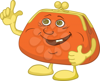 Smiling orange and yellow money purse showing thumbs up. Vector