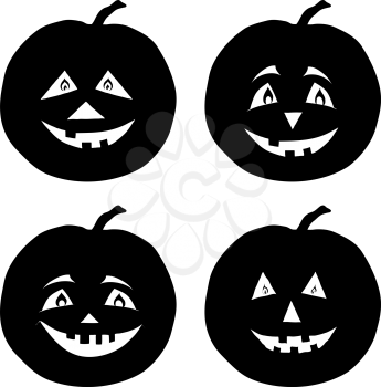 Symbol of the holiday Halloween pumpkins Jack O Lantern, set black silhouettes on white background. Vector illustration