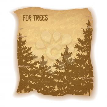 Landscape, Fir Trees Silhouettes on Vintage Background of an Old Sheet of Paper. Eps10, Contains Transparencies. Vector