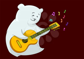 Cartoon Toy Teddy Bear Musician Playing a Guitar. Vector
