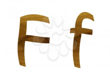 One letter from teak veneer alphabet: the letter F