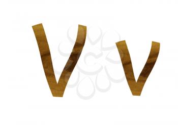 One letter from teak veneer alphabet: the letter V