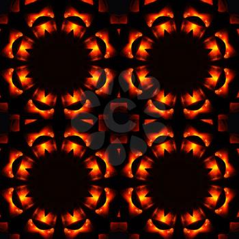 Abstract seamless pattern, fiery stars on a black background