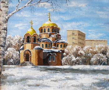 Picture oil paints on a canvas: Cathedral of Alexander Nevskij, Russia, Novosibirsk