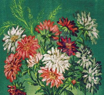 Flowers asters. Picture oil paints on a canvas
