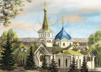 Picture, Voznesensky cathedral, Russia, Novosibirsk. Drawing a pastel on a cardboard
