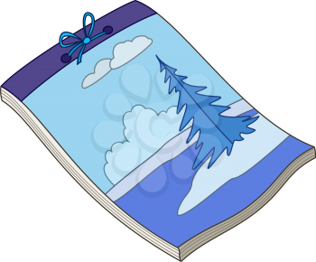 Notebook paper for drawing with a winter landscape drawn on the cover. Vector