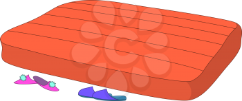 Empty red mattress and mans and womens slippers. Vector