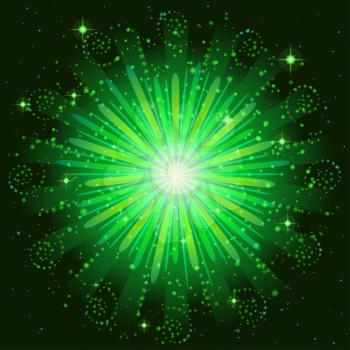Firework, holiday background of bright green colors on black, for web design. Eps10, contains transparencies. Vector