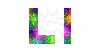Set of English letters signs uppercase and lowercase L, stylized colorful holiday firework with stars and flares, elements for web design. Eps10, contains transparencies. Vector