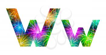 Set of English letters signs uppercase and lowercase W, stylized colorful holiday firework with stars and flares, elements for web design. Eps10, contains transparencies. Vector