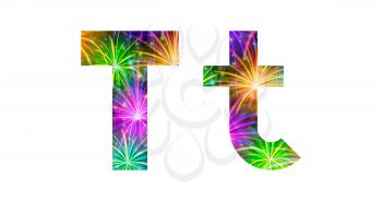 Set of English letters signs uppercase and lowercase T, stylized colorful holiday firework with stars and flares, elements for web design. Eps10, contains transparencies. Vector