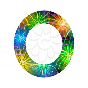 Mathematical sign, number zero, stylized colorful holiday firework with stars and flares, element for web design. Eps10, contains transparencies. Vector